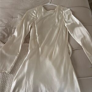 Meshki Cream Asymmetrical Bishop Sleeve Mini Dress